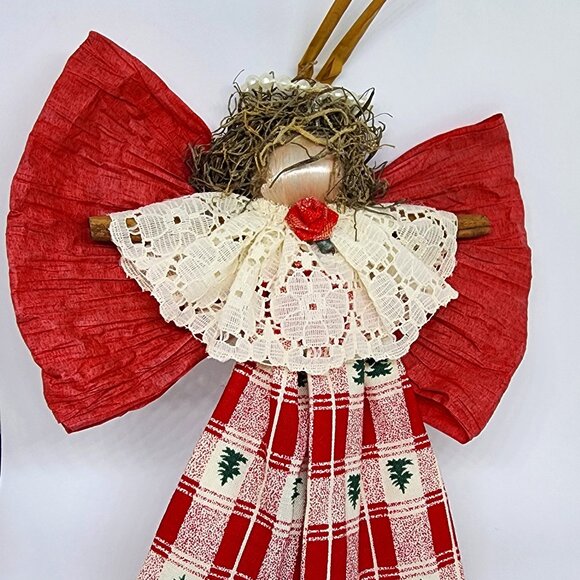 Handmade Cinnamon Stick Red Angel Red White Gift Christmas Holiday Ornament - Picture 4 of 5